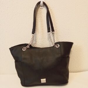 Nine West Black Faux Leather Silver Chain Double Handle Shoulder Bag